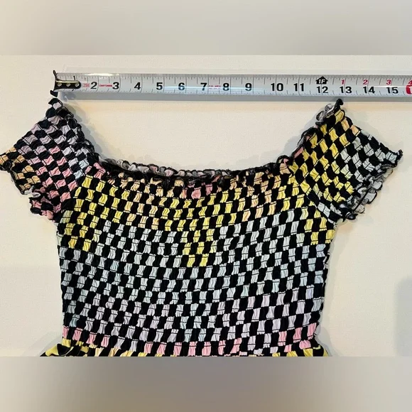 Hot Topic Y2K Rainbow Checkered Race Car Nascar Mini Dress Pockets 100% cotton - Picture 8 of 10